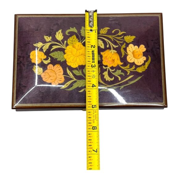 Vintage Italian Inlaid Wood Music Jewelry Box Mayflower Sorrento Yellow Flowers - Picture 8 of 13